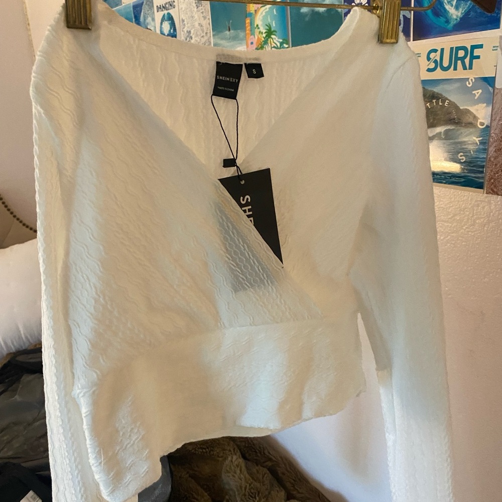 SHEIN white crossover shirt